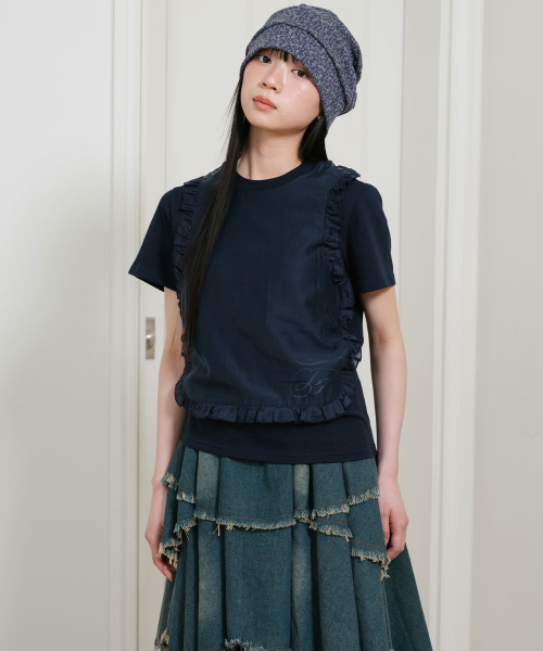 NICE GHOST CLUB(ナイスゴーストクラブ)の「FFATS FRILL APRON LAYERED TEE_NAVY(NG2GSUT584A)(Tシャツ/カットソー・レディース・ネイビー・F)」の3枚目の写真