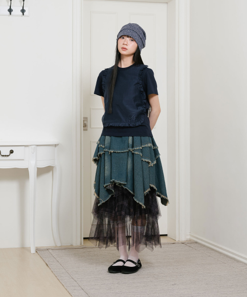 NICE GHOST CLUB(ナイスゴーストクラブ)の「FFATS FRILL APRON LAYERED TEE_NAVY(NG2GSUT584A)(Tシャツ/カットソー・レディース・ネイビー・F)」の4枚目の写真