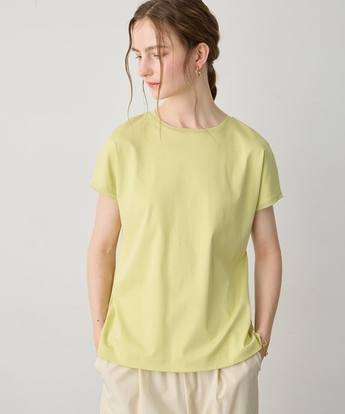 LE SOUK HOLIDAY(ルスークホリデー)の「チュールネックスムースTシャツ【接触冷感・吸水速乾】(Tシャツ/カットソー・レディース・ライトグリーン/オフホワイト/チャコールグレー/サックスブルー・M/L)」の3枚目の写真