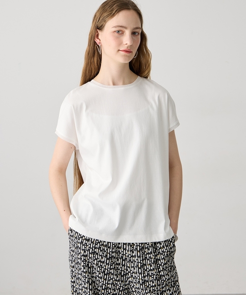 LE SOUK HOLIDAY(ルスークホリデー)の「チュールネックスムースTシャツ【接触冷感・吸水速乾】(Tシャツ/カットソー・レディース・ライトグリーン/オフホワイト/チャコールグレー/サックスブルー・M/L)」の17枚目の写真