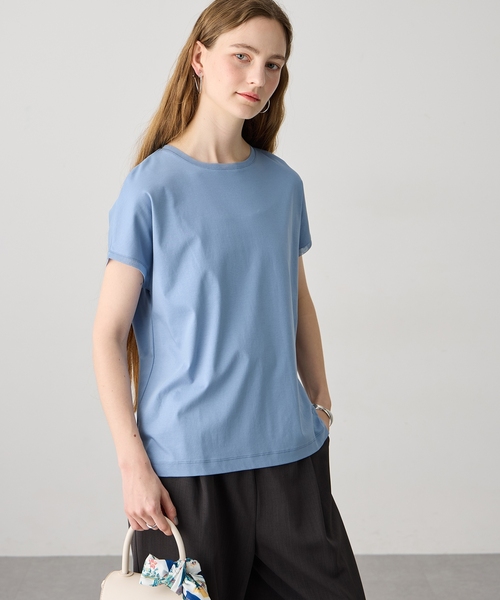 LE SOUK HOLIDAY(ルスークホリデー)の「チュールネックスムースTシャツ【接触冷感・吸水速乾】(Tシャツ/カットソー・レディース・ライトグリーン/オフホワイト/チャコールグレー/サックスブルー・M/L)」の18枚目の写真