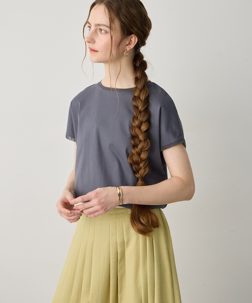 LE SOUK HOLIDAY(ルスークホリデー)の「チュールネックスムースTシャツ【接触冷感・吸水速乾】(Tシャツ/カットソー・レディース・ライトグリーン/オフホワイト/チャコールグレー/サックスブルー・M/L)」の21枚目の写真
