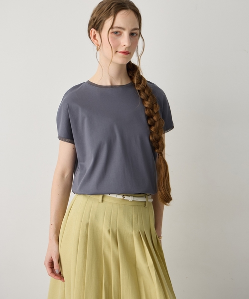 LE SOUK HOLIDAY(ルスークホリデー)の「チュールネックスムースTシャツ【接触冷感・吸水速乾】(Tシャツ/カットソー・レディース・ライトグリーン/オフホワイト/チャコールグレー/サックスブルー・M/L)」の22枚目の写真