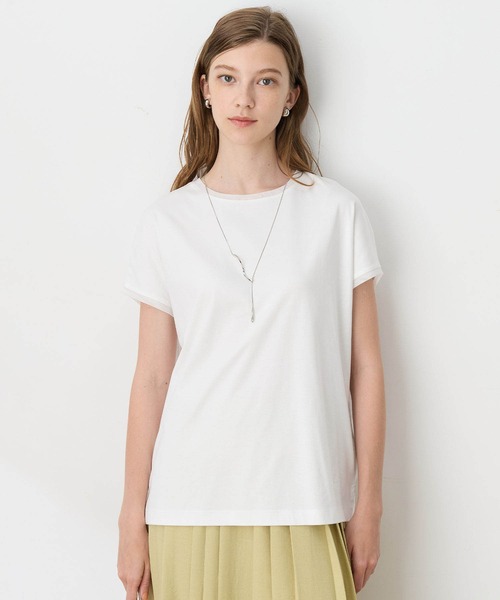 LE SOUK HOLIDAY(ルスークホリデー)の「チュールネックスムースTシャツ【接触冷感・吸水速乾】(Tシャツ/カットソー・レディース・ライトグリーン/オフホワイト/チャコールグレー/サックスブルー・M/L)」の1枚目の写真