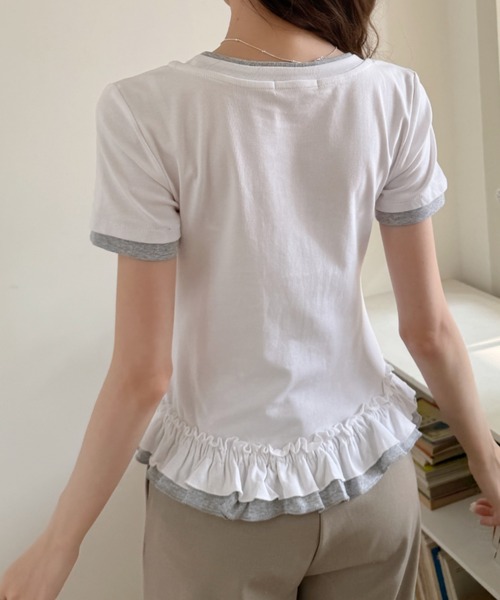 Ada.(エイダ)の「スポーティー バイカラー フリル 半袖 カットソー(Tシャツ/カットソー・レディース・ブラック/ホワイト/ピンク/グレー・FREE)」の8枚目の写真