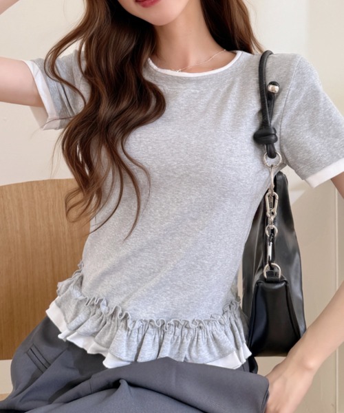 Ada.(エイダ)の「スポーティー バイカラー フリル 半袖 カットソー(Tシャツ/カットソー・レディース・ブラック/ホワイト/ピンク/グレー・FREE)」の19枚目の写真