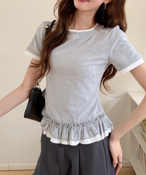 Ada.(エイダ)の「スポーティー バイカラー フリル 半袖 カットソー(Tシャツ/カットソー・レディース・ブラック/ホワイト/ピンク/グレー・FREE)」の20枚目の写真