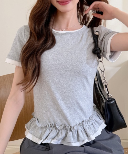 Ada.(エイダ)の「スポーティー バイカラー フリル 半袖 カットソー(Tシャツ/カットソー・レディース・ブラック/ホワイト/ピンク/グレー・FREE)」の16枚目の写真