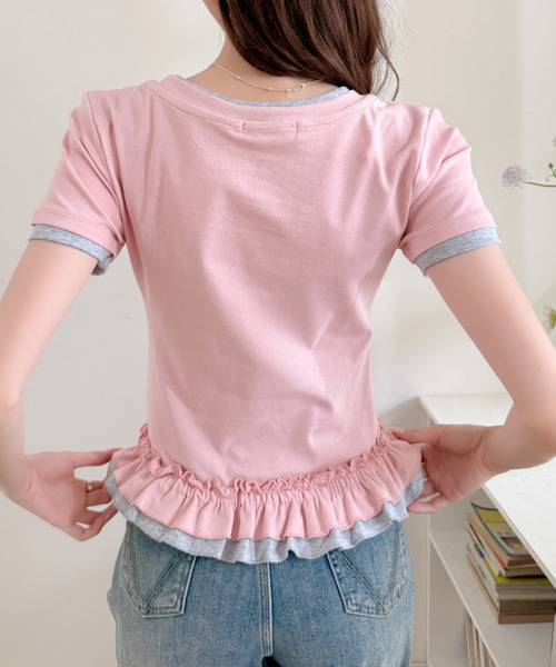 Ada.(エイダ)の「スポーティー バイカラー フリル 半袖 カットソー(Tシャツ/カットソー・レディース・ブラック/ホワイト/ピンク/グレー・FREE)」の15枚目の写真