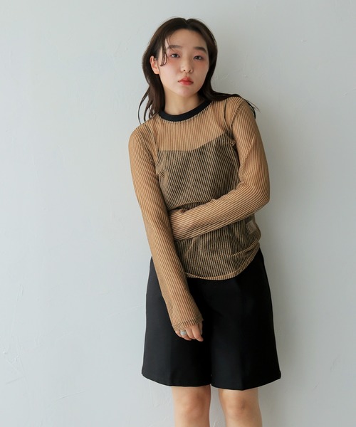 cheriella(シェリエラ)の「【cheriella】シアーストライプトップス SHEER STRIPE TOP(Tシャツ/カットソー・レディース・ブラック/ブラウン/ベージュ・FREE)」の3枚目の写真
