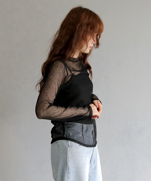 cheriella(シェリエラ)の「【cheriella】シアーストライプトップス SHEER STRIPE TOP(Tシャツ/カットソー・レディース・ブラック/ブラウン/ベージュ・FREE)」の2枚目の写真
