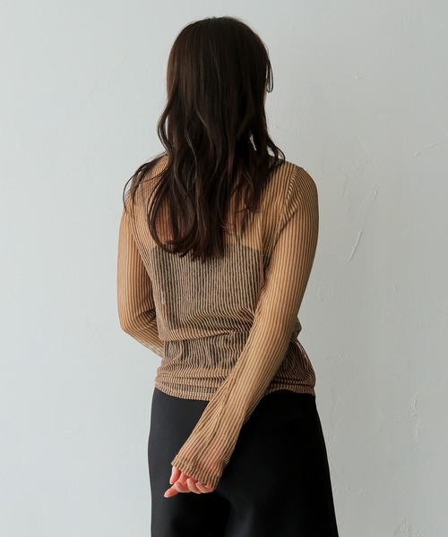 cheriella(シェリエラ)の「【cheriella】シアーストライプトップス SHEER STRIPE TOP(Tシャツ/カットソー・レディース・ブラック/ブラウン/ベージュ・FREE)」の8枚目の写真
