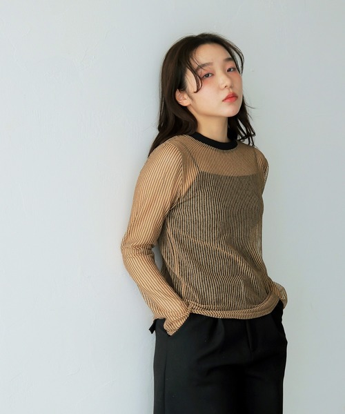 cheriella(シェリエラ)の「【cheriella】シアーストライプトップス SHEER STRIPE TOP(Tシャツ/カットソー・レディース・ブラック/ブラウン/ベージュ・FREE)」の11枚目の写真