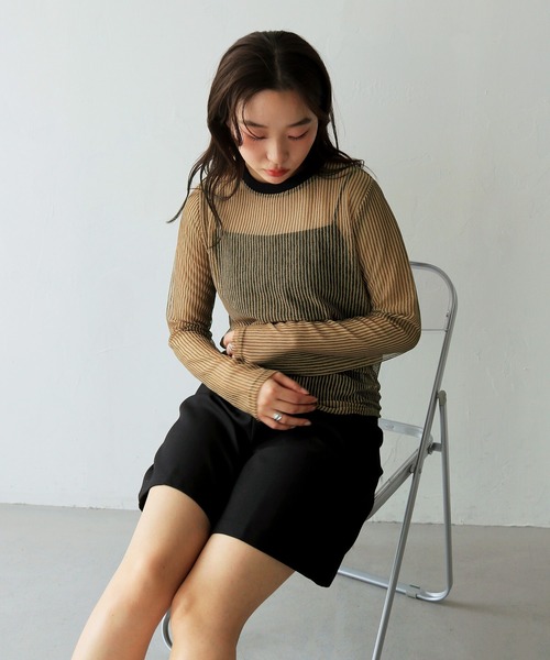 cheriella(シェリエラ)の「【cheriella】シアーストライプトップス SHEER STRIPE TOP(Tシャツ/カットソー・レディース・ブラック/ブラウン/ベージュ・FREE)」の12枚目の写真