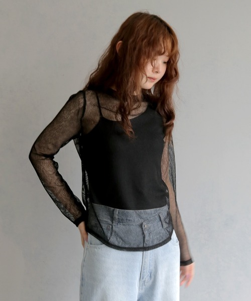 cheriella(シェリエラ)の「【cheriella】シアーストライプトップス SHEER STRIPE TOP(Tシャツ/カットソー・レディース・ブラック/ブラウン/ベージュ・FREE)」の5枚目の写真