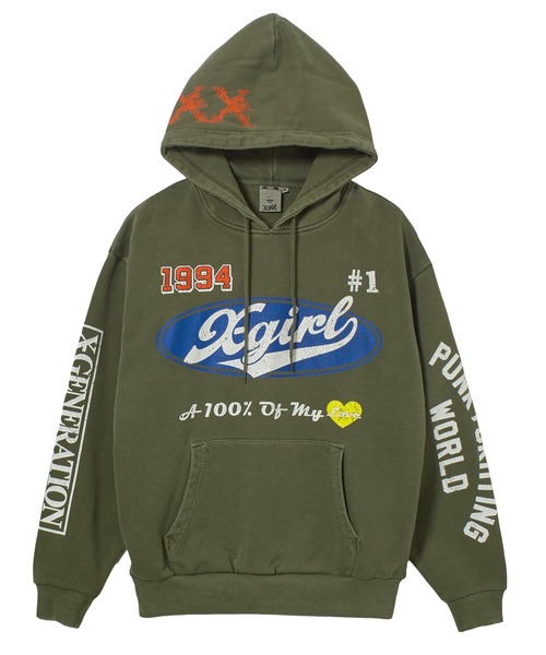 X-girl(エックスガール)の「FADED MIX LOGO SWEAT HOODIE(パーカー・レディース・ブラック/オリーブ/バーガンディー・XL/L/M/S)」の3枚目の写真