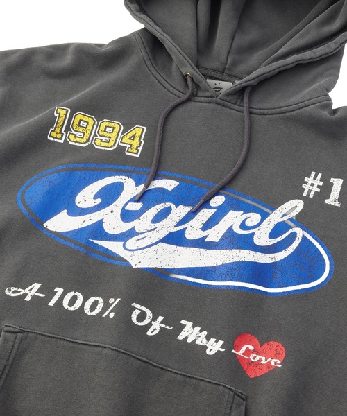 X-girl(エックスガール)の「FADED MIX LOGO SWEAT HOODIE(パーカー・レディース・ブラック/オリーブ/バーガンディー・XL/L/M/S)」の11枚目の写真