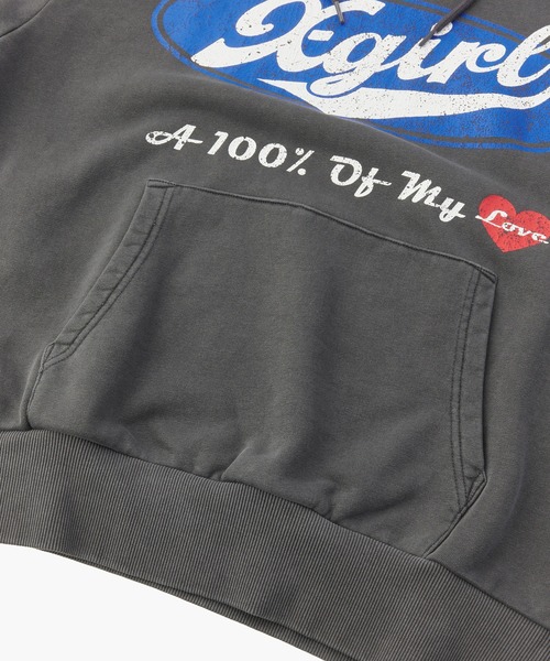 X-girl(エックスガール)の「FADED MIX LOGO SWEAT HOODIE(パーカー・レディース・ブラック/オリーブ/バーガンディー・XL/L/M/S)」の13枚目の写真