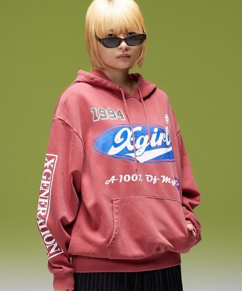 X-girl(エックスガール)の「FADED MIX LOGO SWEAT HOODIE(パーカー・レディース・ブラック/オリーブ/バーガンディー・XL/L/M/S)」の20枚目の写真