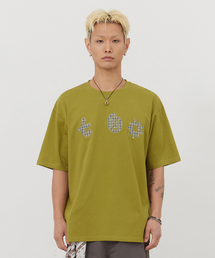 アプリケ刺繍半袖Tシャツライトグリーン
