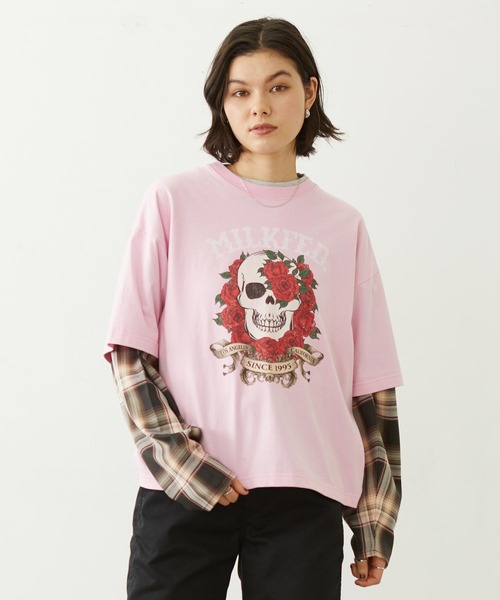 MILKFED.(ミルクフェド)の「SKULL S/S TEE(Tシャツ/カットソー・レディース・ピンク/オフホワイト/ブラック・L/M)」の3枚目の写真