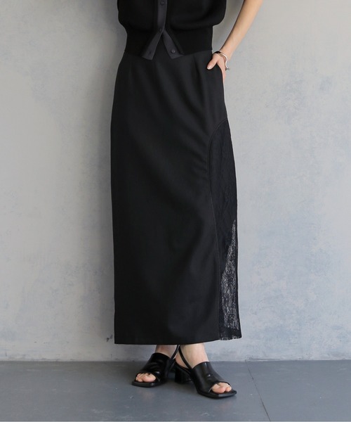&g'aime（アンジェム）の「【&ｇ'aime 】カーブレース切替タイトスカート　Curved Lace Panel Tight Skirt（スカート・レディース・ブラック/チャコールグレー・FREE）」の19枚目の写真