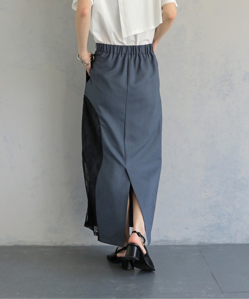 &g'aime（アンジェム）の「【&ｇ'aime 】カーブレース切替タイトスカート　Curved Lace Panel Tight Skirt（スカート・レディース・ブラック/チャコールグレー・FREE）」の8枚目の写真