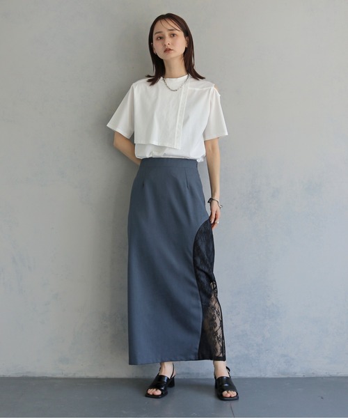 &g'aime（アンジェム）の「【&ｇ'aime 】カーブレース切替タイトスカート　Curved Lace Panel Tight Skirt（スカート・レディース・ブラック/チャコールグレー・FREE）」の12枚目の写真
