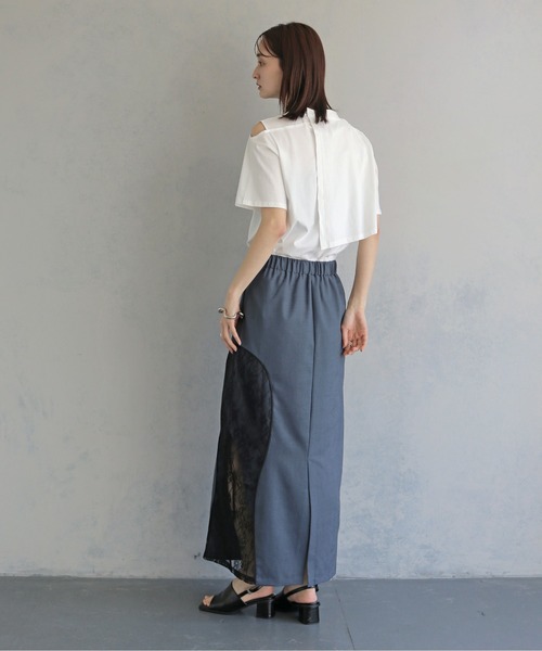 &g'aime（アンジェム）の「【&ｇ'aime 】カーブレース切替タイトスカート　Curved Lace Panel Tight Skirt（スカート・レディース・ブラック/チャコールグレー・FREE）」の14枚目の写真