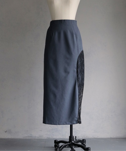 &g'aime（アンジェム）の「【&ｇ'aime 】カーブレース切替タイトスカート　Curved Lace Panel Tight Skirt（スカート・レディース・ブラック/チャコールグレー・FREE）」の17枚目の写真