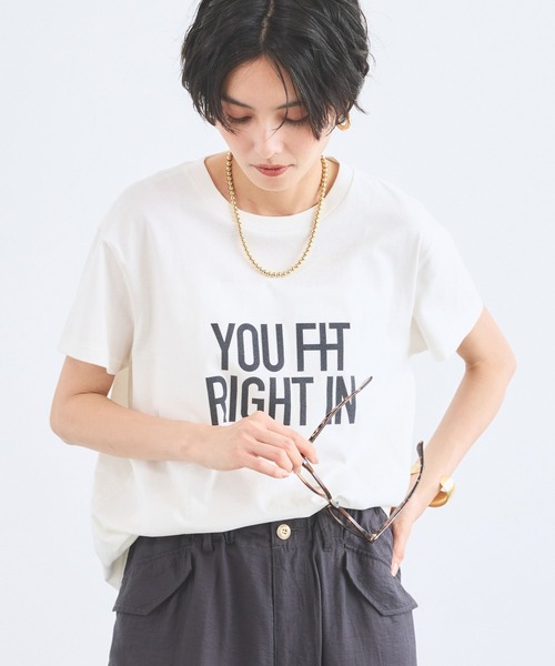 BARNYARDSTORM(バンヤードストーム)の「BARNYARDSTORM / フロッキーロゴT / マシンウォッシャブル(Tシャツ/カットソー・レディース・ベージュ/ネイビー/ホワイト・FREE)」の4枚目の写真