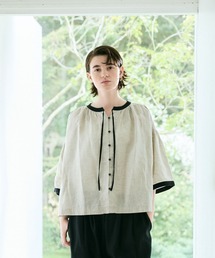 mame 18ss  シルク麻 ブラウス  ベージュ  サイズ1 マメクロゴウチ Mame Kurogouchi フローラル カットワーク レース