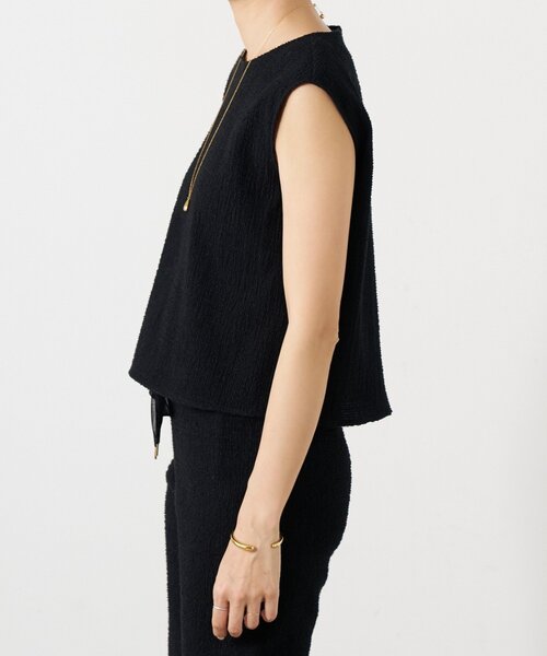 BEARDSLEY(ビアズリー)の「シャーリングジャガードノースリブラウス《15 quinze》【セットアップ】(シャツ/ブラウス・レディース・ブラック/ベージュ・FREE)」の5枚目の写真