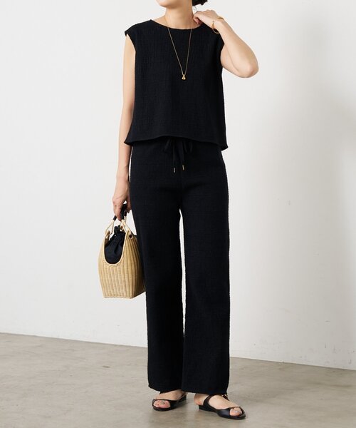 BEARDSLEY(ビアズリー)の「シャーリングジャガードノースリブラウス《15 quinze》【セットアップ】(シャツ/ブラウス・レディース・ブラック/ベージュ・FREE)」の6枚目の写真