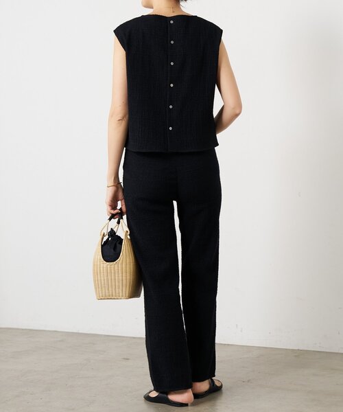 BEARDSLEY(ビアズリー)の「シャーリングジャガードノースリブラウス《15 quinze》【セットアップ】(シャツ/ブラウス・レディース・ブラック/ベージュ・FREE)」の7枚目の写真