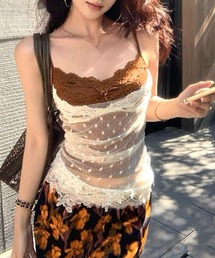 ドット柄レースカップ付きキャミソール春夏