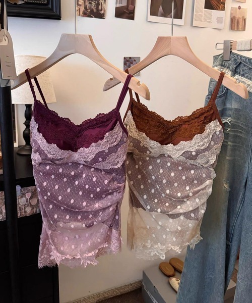 Miniministore(ミニミニストア)の「ドット柄レースカップ付きキャミソール春夏(キャミソール・レディース・パープル/ブラウン・FREE)」の22枚目の写真