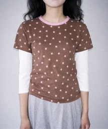 星柄ショート丈リンガーTシャツ/カットソー