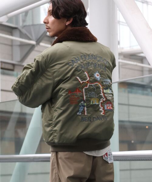 BEN DAVIS（ベンデイビス）の「【BEN DAVIS（ベンデイビス）】SOUVENIR EMB FLIGHT JACKET / スーベニアジャケット フライトジャケット 刺繍 ワッペン 着脱ボア衿 アウター ユ（ブルゾン・メンズ・ブラック/カーキ・MEDIUM/X-LARGE/LARGE）」の6枚目の写真