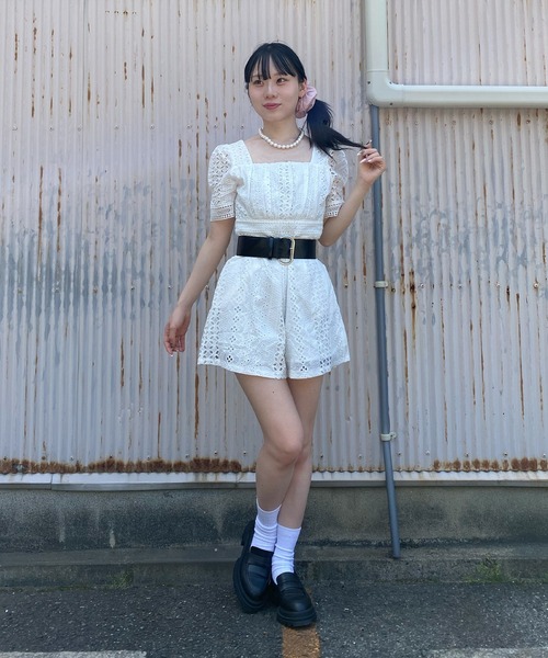 Narcissus(ナルシス)の「【Narcissus】レースジャンプスーツ 半袖 ショートパンツ レディース(つなぎ/オールインワン・レディース・ホワイト/ブラック・FREE)」の8枚目の写真