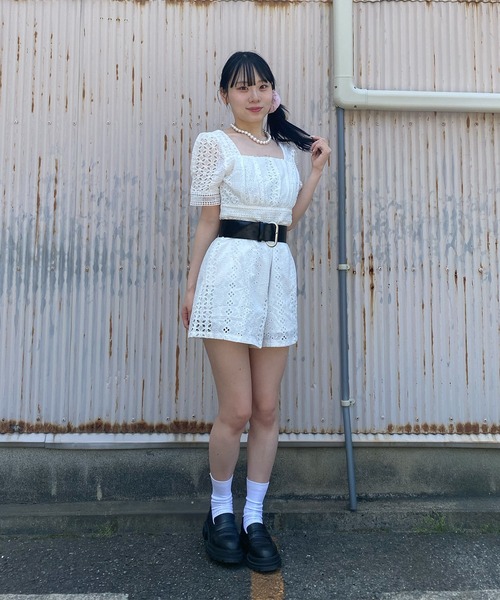 Narcissus(ナルシス)の「【Narcissus】レースジャンプスーツ 半袖 ショートパンツ レディース(つなぎ/オールインワン・レディース・ホワイト/ブラック・FREE)」の9枚目の写真
