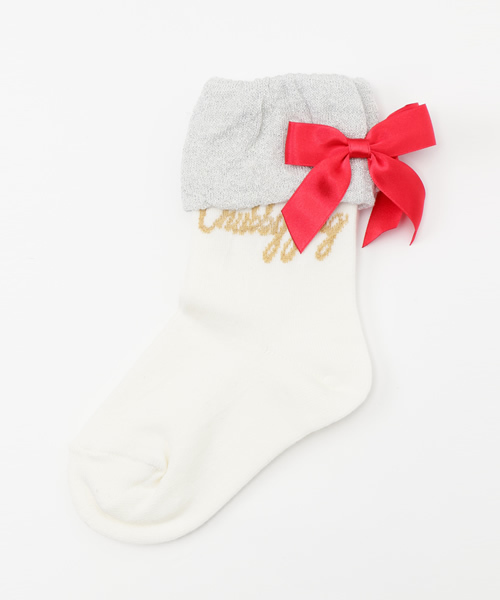 CHUBBYGANG(チャビーギャング)の「リボン付き ショートソックス(ソックス/靴下・キッズ・レッド/ブラック/ホワイト・19/22/13/16)」の2枚目の写真