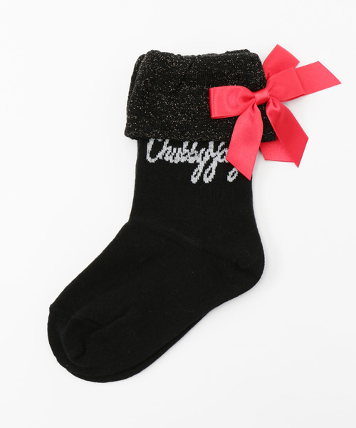 CHUBBYGANG(チャビーギャング)の「リボン付き ショートソックス(ソックス/靴下・キッズ・レッド/ブラック/ホワイト・19/22/13/16)」の1枚目の写真