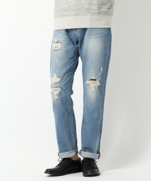 GLOBAL WORK（グローバルワーク）の「【OCEANS5月号掲載】ＣＯＮＥダメージデニム/569133（デニムパンツ・メンズ・ネイビー/ブルー/ライトブルー・X-LARGE/SMALL/MEDIUM/LARGE）」の2枚目の写真