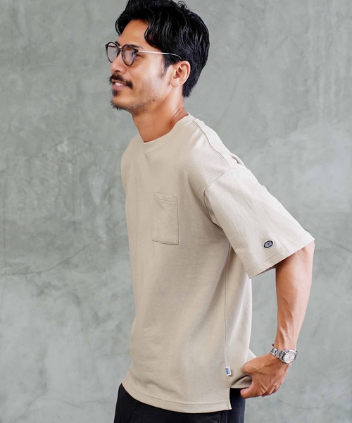 jiggys shop(ジギーズショップ)の「吸水速乾 COOLMAX ポケット付き オーバーサイズ Tシャツ(Tシャツ/カットソー・メンズ・オートミール/ベージュ系その他/ブルー系その他/ホワイト/ブラック/ネイビー/ピンクベージュ/スミクロ・MEDIUM/LARGE/X-LARGE)」の6枚目の写真