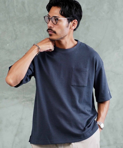 jiggys shop(ジギーズショップ)の「吸水速乾 COOLMAX ポケット付き オーバーサイズ Tシャツ(Tシャツ/カットソー・メンズ・オートミール/ベージュ系その他/ブルー系その他/ホワイト/ブラック/ネイビー/ピンクベージュ/スミクロ・MEDIUM/LARGE/X-LARGE)」の7枚目の写真