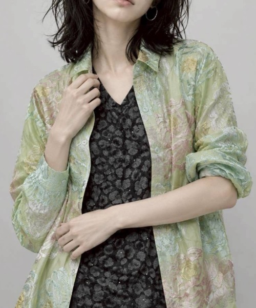 KAMINARI_TOKIO（カミナリトキオ）の「フラワー刺繍シアーシャツ（シャツ/ブラウス・レディース・ブルー/グリーン・FREE）」の5枚目の写真