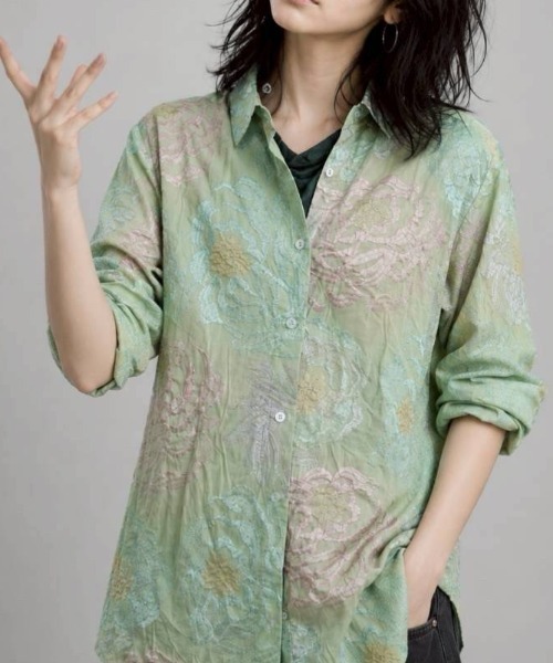 KAMINARI_TOKIO（カミナリトキオ）の「フラワー刺繍シアーシャツ（シャツ/ブラウス・レディース・ブルー/グリーン・FREE）」の7枚目の写真
