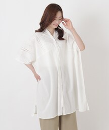 キャンブリック 刺繍切替チュニックブラウス