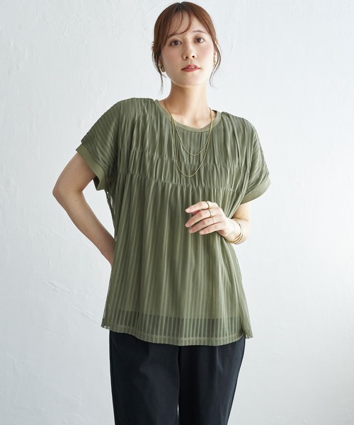 ikka（イッカ）の「ストライプチュール2WAYプルオーバー（Tシャツ/カットソー・レディース・オフホワイト/カーキ/ネイビー・L/M）」の3枚目の写真